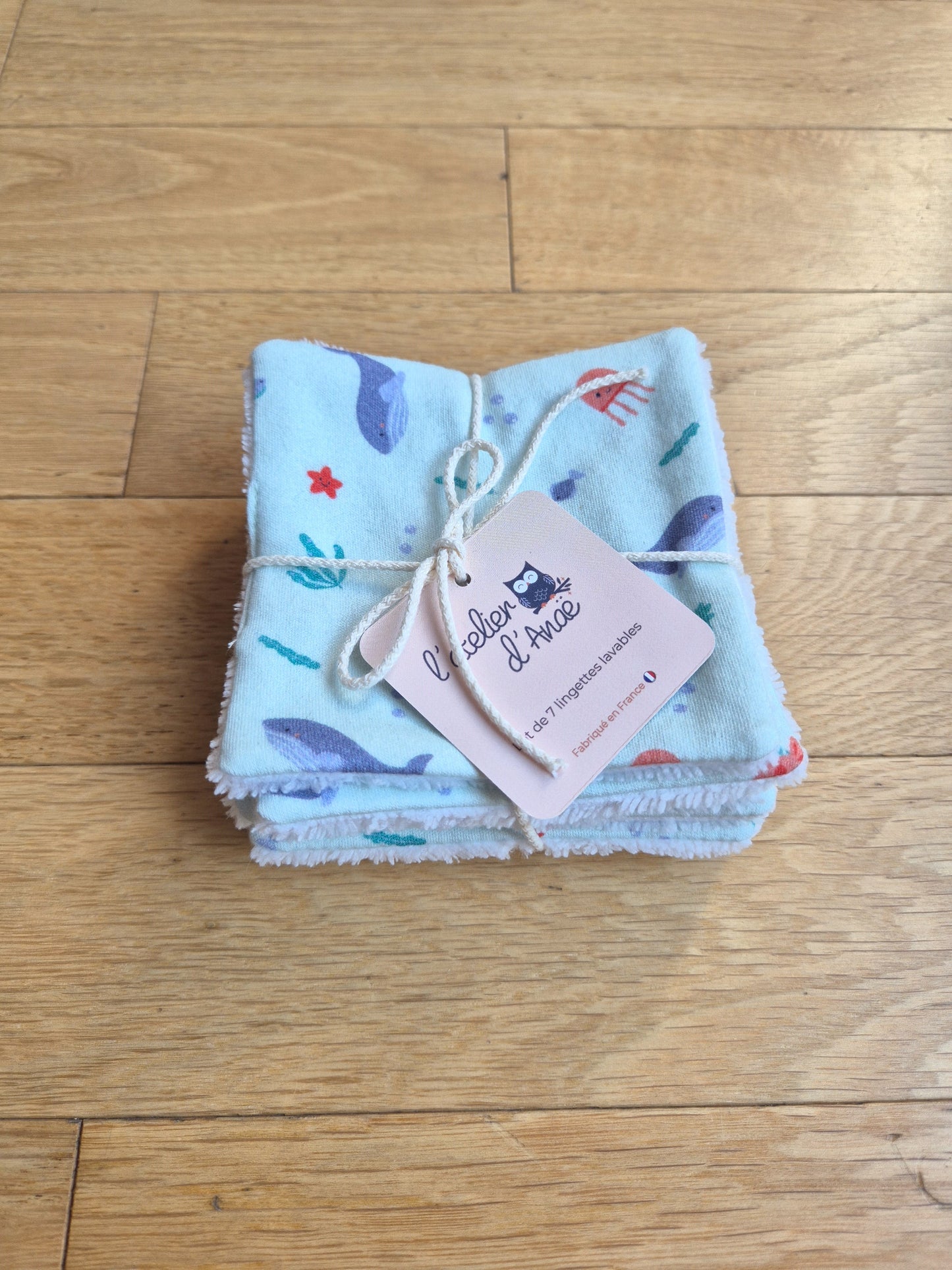 LOT LINGETTES LAVABLES BÉBÉ EN COTON BIO MER