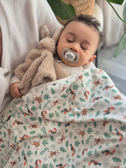 COUVERTURE NAISSANCE BEBE EN COTON BIO JUNGLE